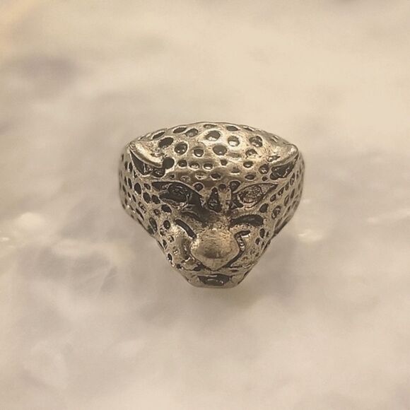 Silver Cheetah Sz 10 Jaguar Leopard Cat Goth Witchy Biker Punk Indie Moto Ring - Picture 3 of 5
